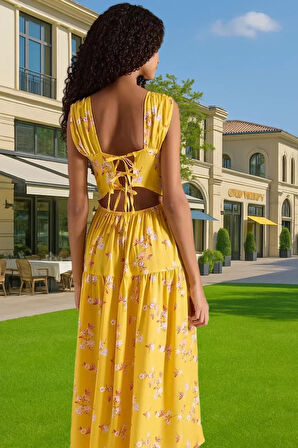 Rahat Viskoz Kumaştan Çiçekli Desenli Midi Skater Elbise Kaliteli İşçilik Premium Kalite Şık Görünüm