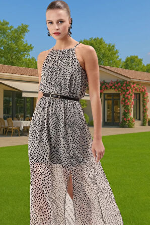 Midi Boy A Kesim Şifon Elbise Puantiyeli Polyester Yazlık Rahat Kullanım Profesyonel Görünüm