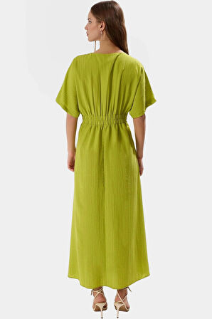 Yazlık Günlük A Kesim Maxi Elbise V Yaka Kısa Kollu Polyester Dokuma Kaliteli İşçilik