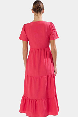 Polyester Dokuma Maxi Elbise V Yaka Skater Belden Açılan Etek Uzun Ömürlü Kaliteli İşçilik