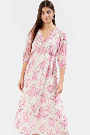 A Kesim Maxi Elbise Şifon Dokuma Soyut Desenli Yazlık Modern Stil Mükemmel Uyum