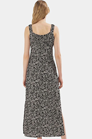 Şık Çiçekli Maxi Elbise %Viskoz A line Kolsuz Yazlık Zarifane Tasarım Uzun Ömürlü