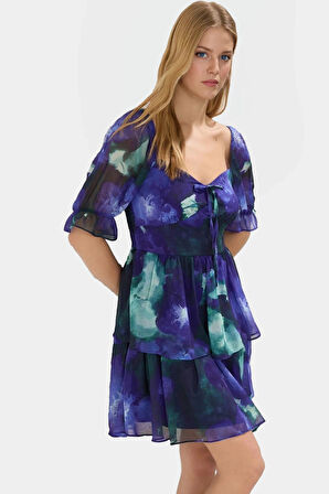 Astarlı Gipeli Mini Elbise Yazlık Çiçekli Dokuma Kumaş Kaliteli İşçilik Özenle Seçilmiş