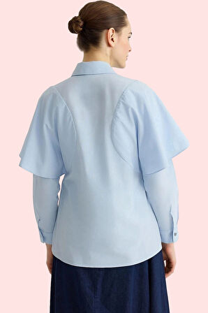 Kadın Pamuk Polyester Basic Gömlek Pelerin Detaylı Uzun Kollu Yaka Şık Günlük Modern Tasarım