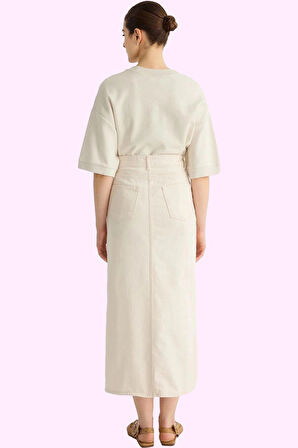 Kadın Düz Desen Midi Boy Cep Detaylı Pamuk Gabardin Etek Günlük Kullanım Dayanıklı Malzeme