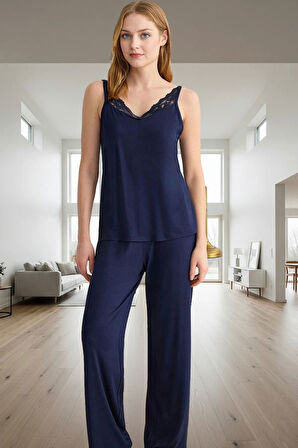 Rahat Viskon Pijama Takımı Dantel Detaylı 2'li Set Yazlık Dayanıklı Malzeme