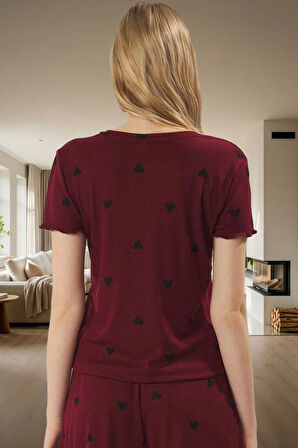 Kalpli Desenli Pijama Takımı Yumuşak Örme Kumaş Lastikli Şort 2'li Takım Premium Kalite