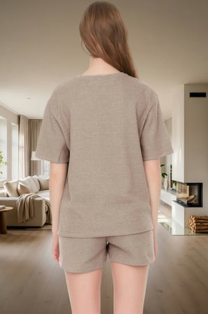 Örme Waffle Kumaş Pijama Takımı 2 Parça Rahat ve Şık Yazlık Mükemmel Uyum Zarifane Tasarım