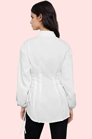 Kadın Basic Siluet Terrycotton Dokuma Gömlek Uzun Kollu Yaka Düz Desen Rahat Günlük Hafta Sonu