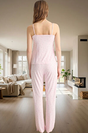 İnce Askılı Örme Pijama Takımı; Viskoz Kumaş Çiçek Desenli Ev Giyim Rahat Kalıp Trend Tasarım