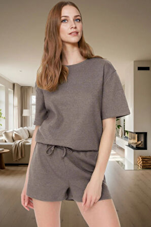 Örme Waffle Kumaş Pijama Takımı 2 Parça Rahat ve Şık Yazlık Mükemmel Uyum Zarifane Tasarım