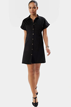 Şık Mini Gömlek Elbise Viskoz Karışım Nefes Alan Pamuk Saten Kumaş Rahat Kesim Dayanıklı Malzeme