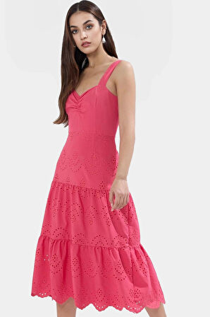 Kolsuz Brode Dokuma Elbise Midi Boy Skater Rahat Yazlık Ve Şık Yüksek Kalite