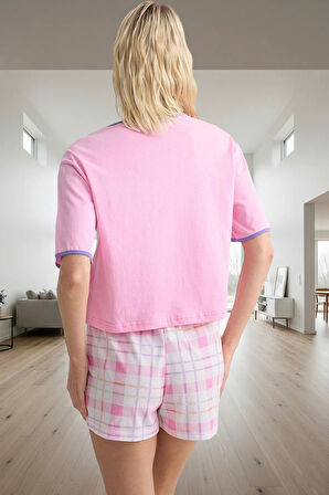 Rahat Homewear %100 Pamuk Ekose Pijama Takımı Kısa Kol Uzun Ömürlü Özenle Seçilmiş