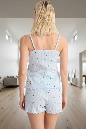 Çiçekli Örme Pijama Takımı %100 Pamuk Regular Kalıp Boru Paça Şık Görünüm Trend Tasarım