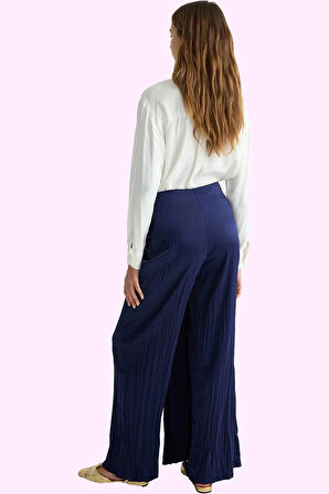 Kadın Yüksek Bel Pantolon Geniş Paça Saten Dokuma Tüm Sezonlar Günlük Kullanım Özel Günler