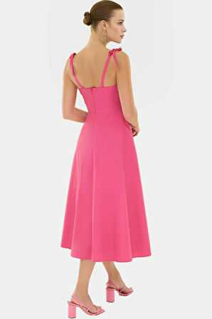 Cool&Comfort Polyester Maxi Elbise A Kesim Kalp Yaka Dokuma Kumaş Mükemmel Uyum