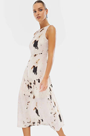 Polyester Mat Saten A Line Maxi Elbise Animal Desenli Günlük Kullanım İçin Modern Stil