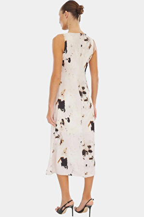 Polyester Mat Saten A Line Maxi Elbise Animal Desenli Günlük Kullanım İçin Modern Stil