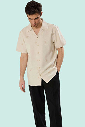 Erkek Klasik Apaş Yaka Kısa Kollu Nakışlı Gömlek Renk Günlük Yaz Hafta Sonu Modern Tasarım