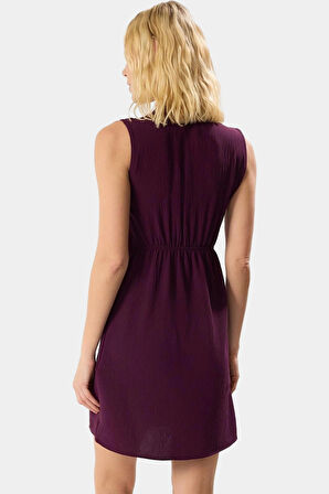Yazlık Casual Mini Elbise Polyester Dokuma V Yaka Fiyonk Detaylı Yüksek Kalite Profesyonel Görünüm