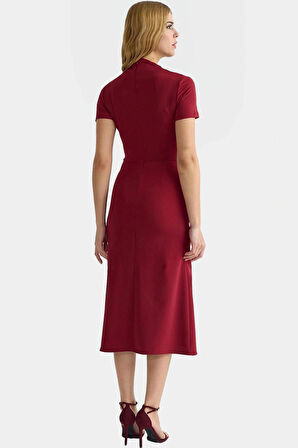 Nefes Alan Polyester Karışımlı Midi Elbise A line Kesim Dokuma Kumaş Kemersiz Trend Tasarım
