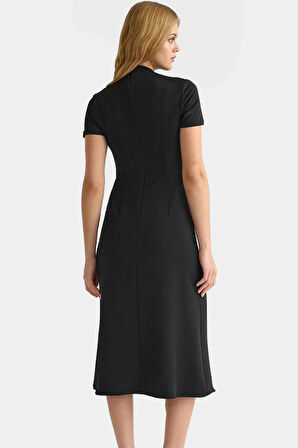 Nefes Alan Polyester Karışımlı Midi Elbise A line Kesim Dokuma Kumaş Kemersiz Trend Tasarım