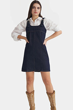 Ayarlanabilir Askılı Pamuk Denim Mini Elbise Rahat Kalıp Yazlık Ve Şık Zarifane Tasarım
