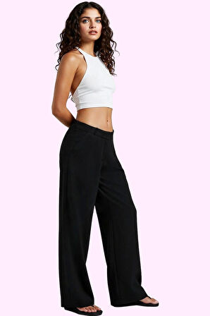 Kadın Casual Stil Finike Dokuma Geniş Paça Pantolon Günlük Kullanım Yaz Aylarının Vazgeçilmezi