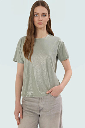 Varak Baskılı Regular Pamuk Bluz Kısa Kol Bisiklet Yaka Casual Stil Kaliteli İşçilik