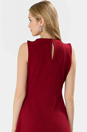 Şık Choker Yaka Mini Elbise Rahat A line Kesim Scuba Krep Kumaş Görünüm