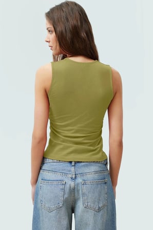Kadın Yazlık Kolsuz Bluz Pamuklu Rahat Kare Yaka Premium Kalite Modern Stil
