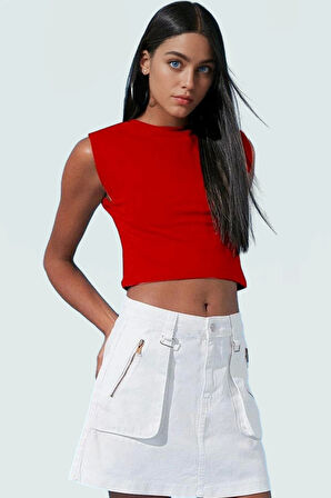 Yazlık Kolsuz Crop Bluz Pamuklu Örme Renk Basic Kalıp Özel Tasarım Uzun Ömürlü Şık Görünüm