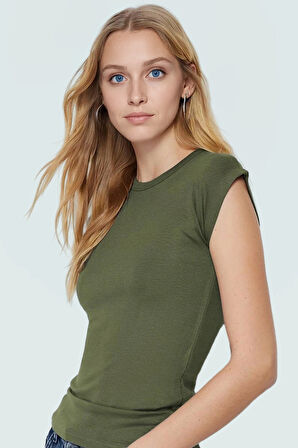 Rahat Kesim Bluz Bisiklet Yaka Viskoz Ribana Kumaş Günlük Stil Trend Tasarım Ve Şık