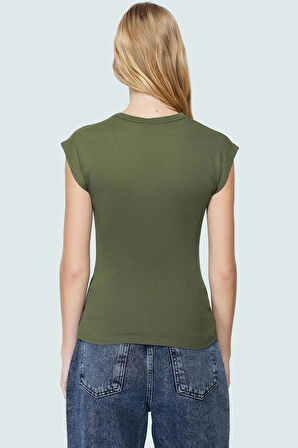 Rahat Kesim Bluz Bisiklet Yaka Viskoz Ribana Kumaş Günlük Stil Trend Tasarım Ve Şık