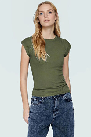 Rahat Kesim Bluz Bisiklet Yaka Viskoz Ribana Kumaş Günlük Stil Trend Tasarım Ve Şık