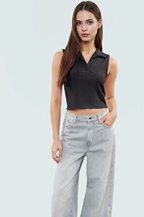 Yazlık Crop Bluz Polyester Elastan Örme Kumaş Rahat Kalıp Mükemmel Uyum Ve Şık Konforlu Kesim