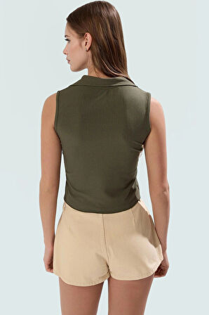 Yazlık Crop Bluz Polyester Elastan Örme Kumaş Rahat Kalıp Mükemmel Uyum Ve Şık Konforlu Kesim