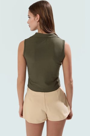 Yazlık Crop Bluz Polyester Elastan Örme Kumaş Rahat Kalıp Mükemmel Uyum Ve Şık Konforlu Kesim