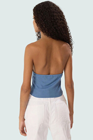 Aksesuar Detaylı Örme Crop Bluz %96 Viskoz %4 Elastan Yazlık Günlük Özenle Seçilmiş