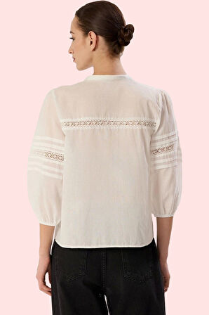 Kadın Regular Kalıp Flamlı Pamuk Dokuma Gömlek Dantel Detaylı Günlük Yaz Aylarının Vazgeçilmezi