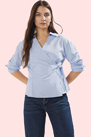 Kadın Regular Gömlek Uzun Kollu V Yaka Düz Desenli Günlük Kombin Yaz Aylarının Vazgeçilmezi