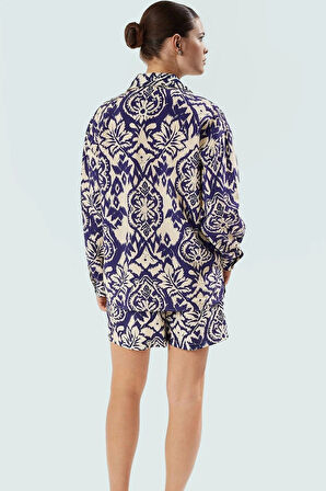 Şık Etnik Desenli Yazlık Gömlek Şort Takım Viskoz Kumaş Uzun Ömürlü Trend Tasarım Kaliteli İşçilik