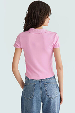 Crop Polo Yaka Bluz Rahat Şık Nefes Alan Viskoz Kumaş Konforlu Kesim Premium Kalite
