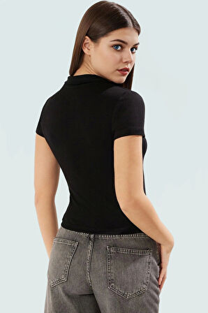 Crop Polo Yaka Bluz Rahat Şık Nefes Alan Viskoz Kumaş Konforlu Kesim Premium Kalite