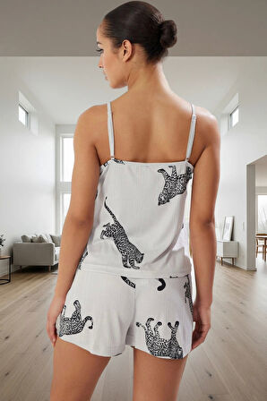 Yumuşak Örme Hayvan Desenli Pijama Takımı İnce Askılı Regular Kalıp Yüksek Kalite