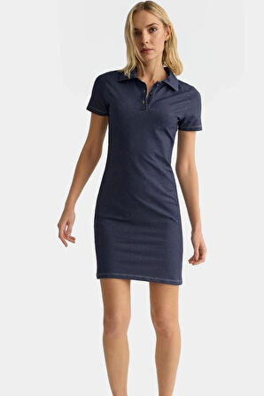 Örme Mini Elbise Bodycon Kalıp Polo Yaka Pamuklu Kumaş Günlük Stil Uzun Ömürlü Seçkin Malzeme