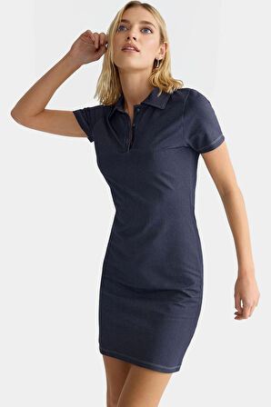 Örme Mini Elbise Bodycon Kalıp Polo Yaka Pamuklu Kumaş Günlük Stil Uzun Ömürlü Seçkin Malzeme