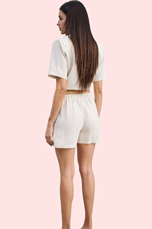 Kadın Yazlık Şort Geniş Paça Yüksek Bel Pamuklu Keten Kumaş Günlük Kullanım Modern Tasarım