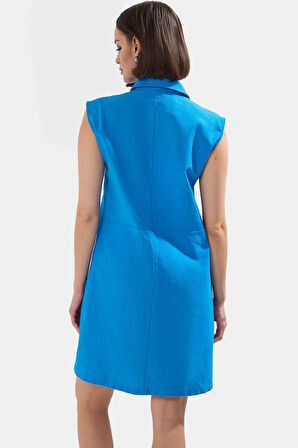 Pamuklu Dokuma Mini Elbise Gömlek Yaka Shift Kalıp Yazlık Profesyonel Görünüm Trend Tasarım